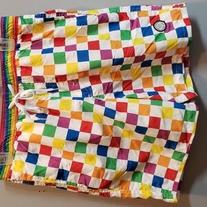 Brooklyn Cloth Kent Ave Volley Swim Trunks, Multicolor Square Design